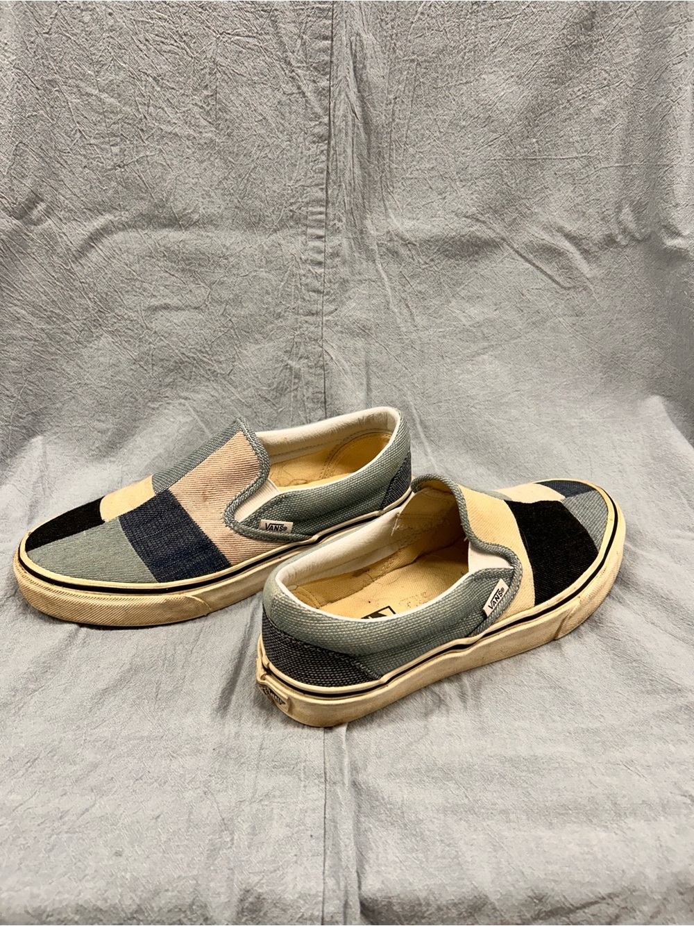 Vans Patchwork Slip-On Sneakers in Beige, Black & Blue - Picture 7 of 7